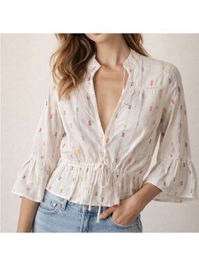 Vacate by Anthropology "Morocco" Embroidered Top Size XS Fiesta Jacquard